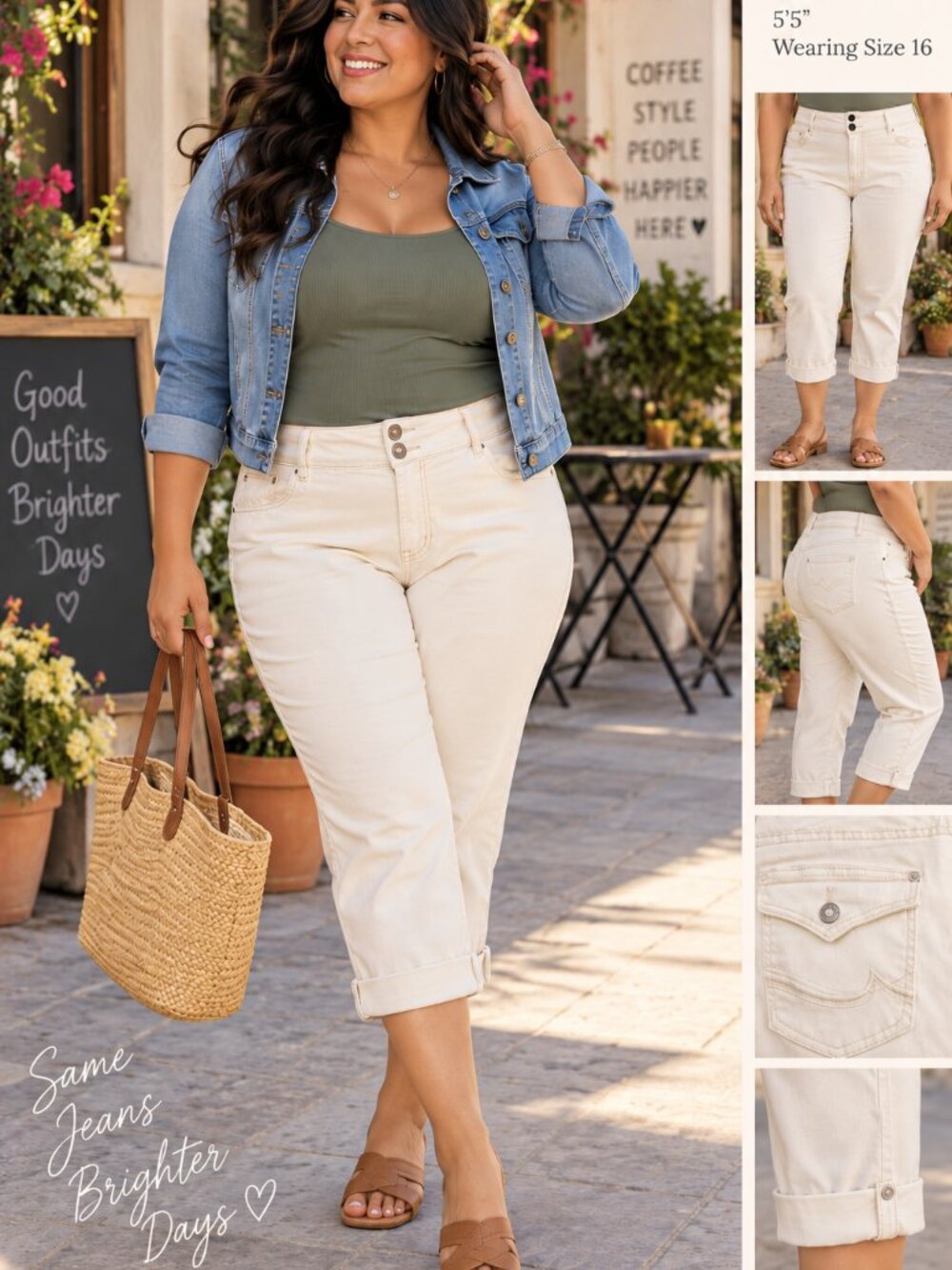 Angels Forever Young Curvy Convertible Cream Capri Jeans Size 16
